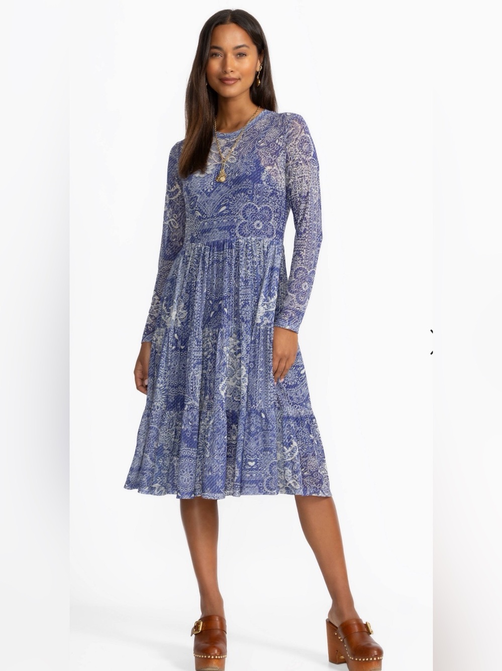 NWT Johnny Was Jade Long Sleeve Mesh Tiered Dress - Picture 4 of 9